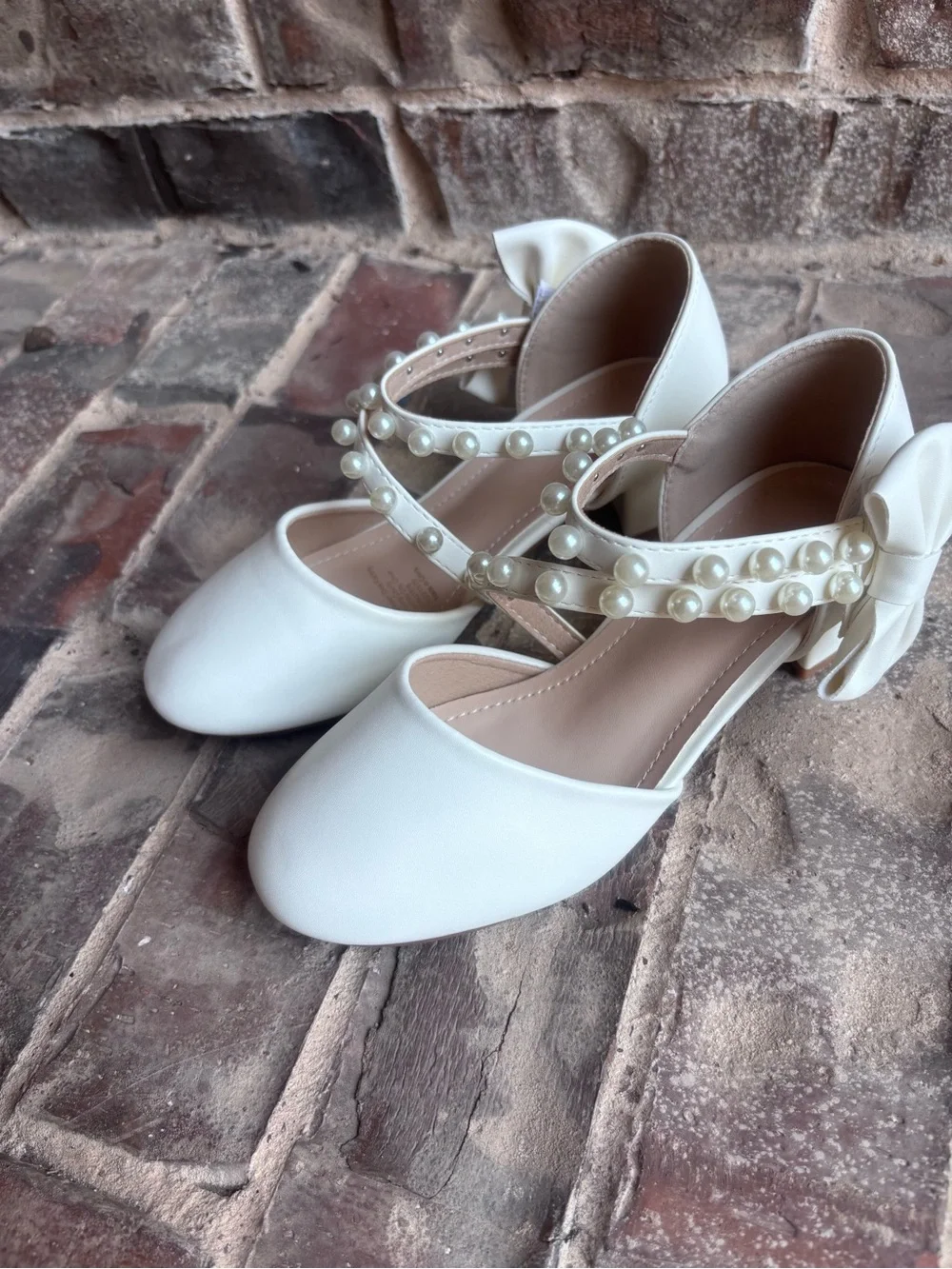 Ivory Pearl-Strap Bow Flats